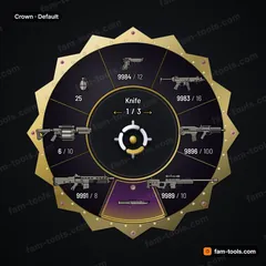 Crown FiveM-compatible weapon wheel, gold crown points, bead band and deep velvet field