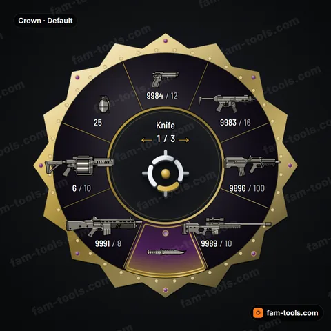 Crown weapon wheel for FiveM, gold crown points, bead band and deep velvet field