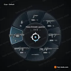 Cryo FiveM-compatible weapon wheel, frosted glass panels with etched crystal edges and cold rim light