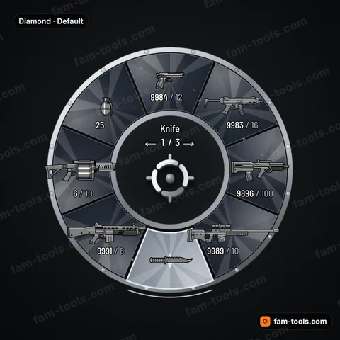 Diamond weapon wheel for FiveM, brilliant-cut gem wedges in a prong-set platinum bezel