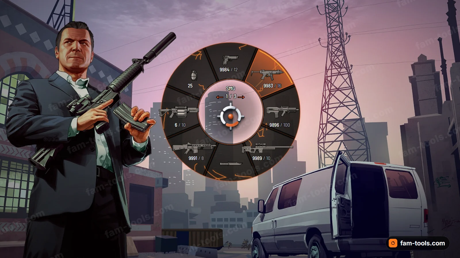 Ember weapon wheel, open on a dark HUD