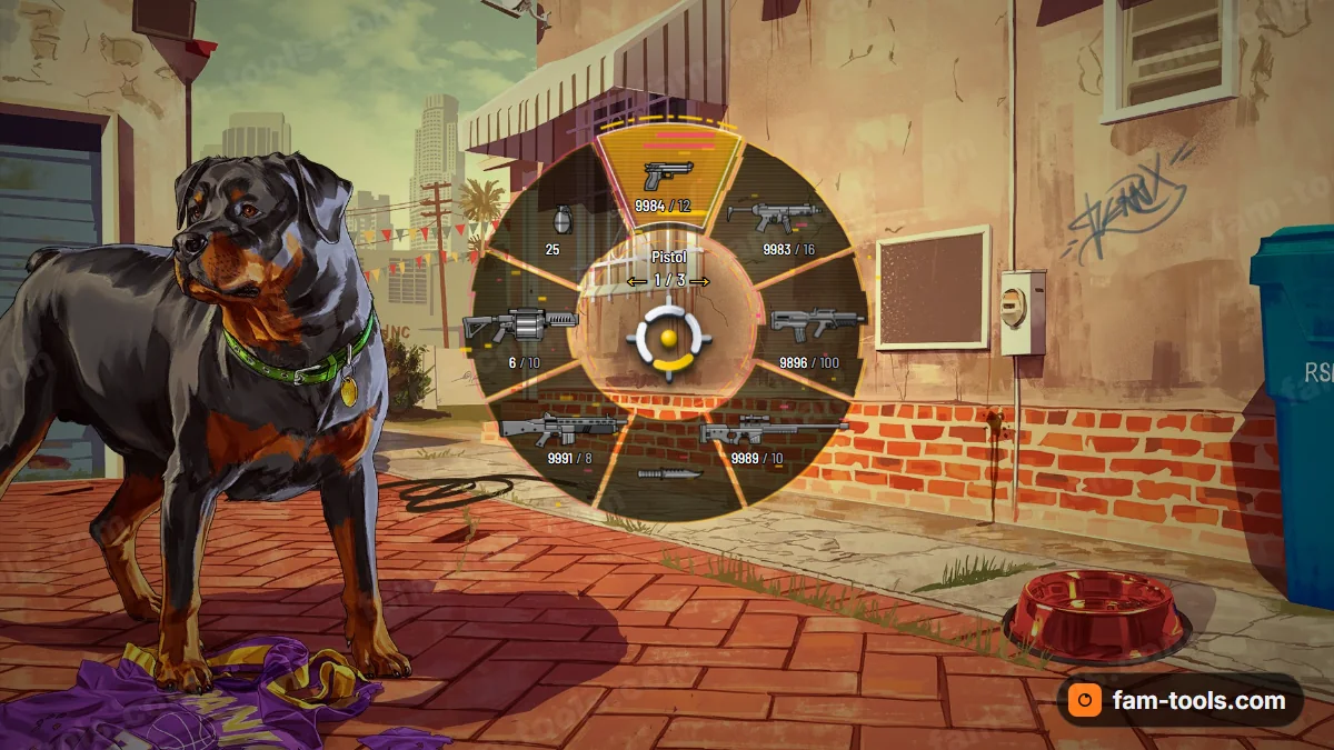 Glitch weapon wheel in the Sunburn palette