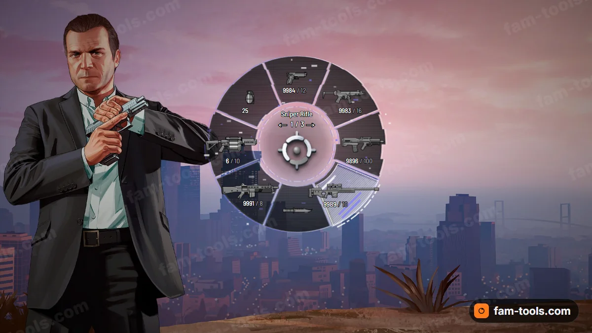 Glitch weapon wheel in the Ghost palette