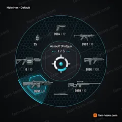 Holo Hex FiveM-compatible weapon wheel, holographic honeycomb disc with hex tile selection
