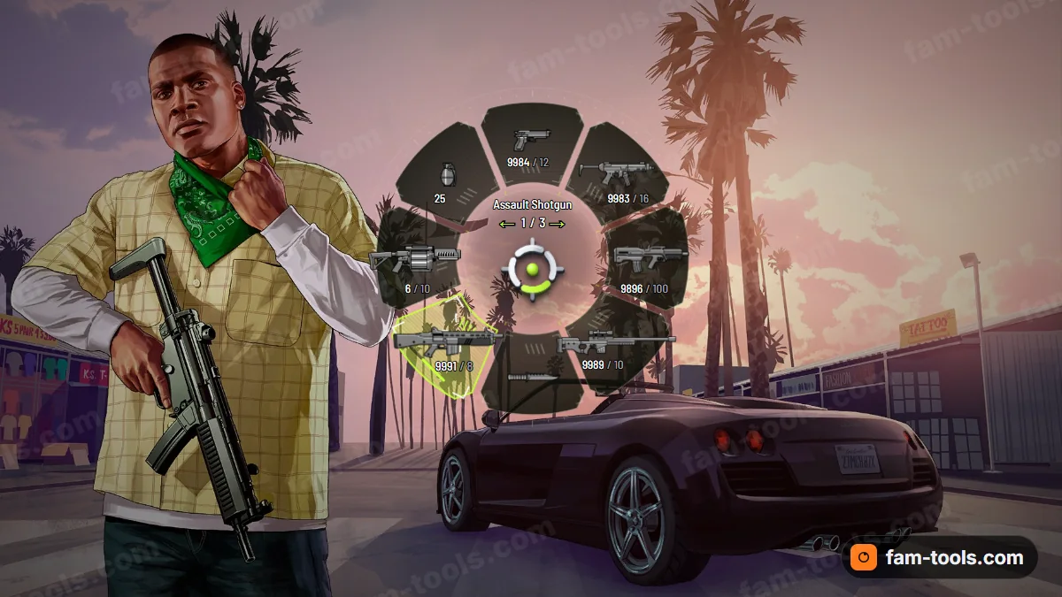 Killfeed weapon wheel in the Neon kill palette