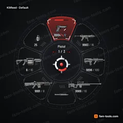 Killfeed FiveM-compatible weapon wheel, deathmatch hud: bracket frames, tally marks and hit-marker selection