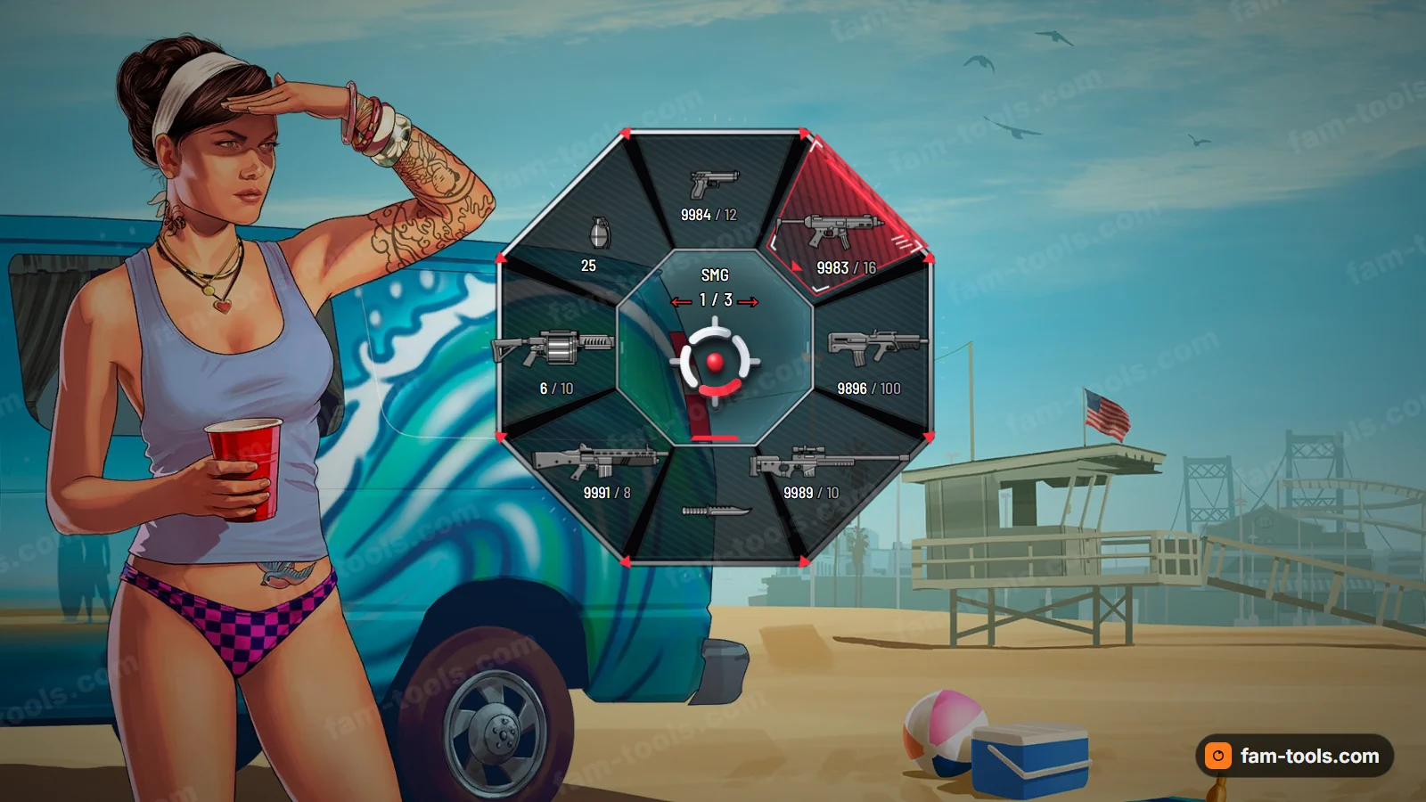 Killstreak weapon wheel, open on a dark HUD
