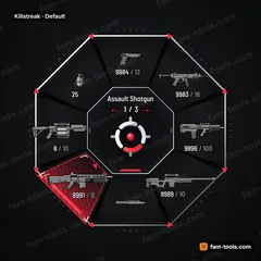 Killstreak FiveM-compatible weapon wheel, esports pvp frame, steel blades, striped kill-zone selection