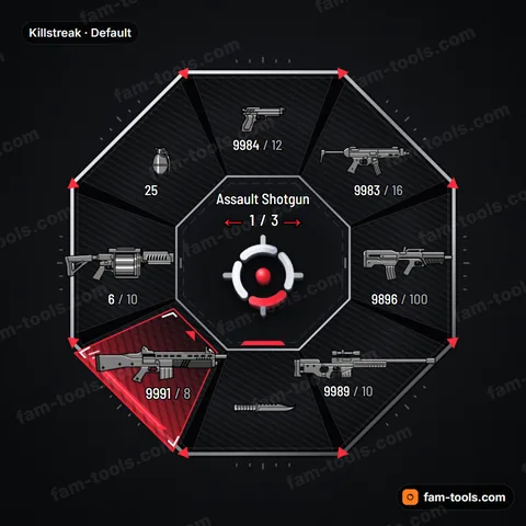 Killstreak weapon wheel for FiveM, esports pvp frame, steel blades, striped kill-zone selection