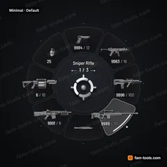 Minimal FiveM-compatible weapon wheel, soft rounded glass, one clean accent line