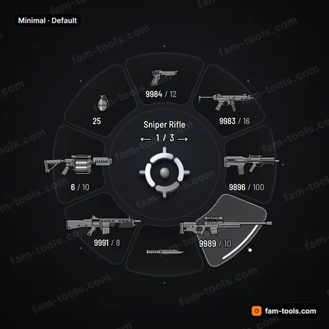 Minimal weapon wheel for FiveM, soft rounded glass, one clean accent line