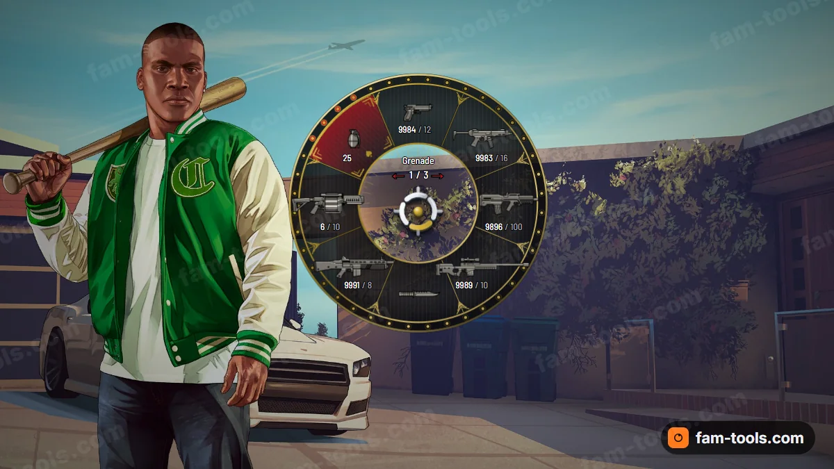 Mob Boss weapon wheel in the Cosa Nostra palette