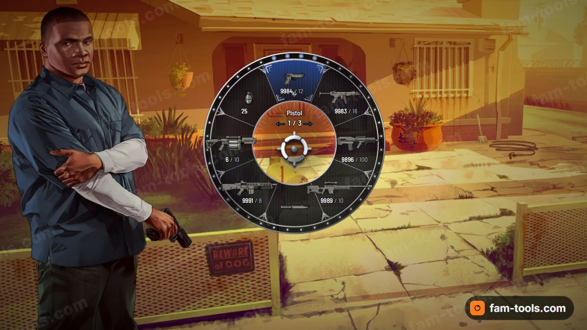 Mob Boss weapon wheel in the Midnight palette