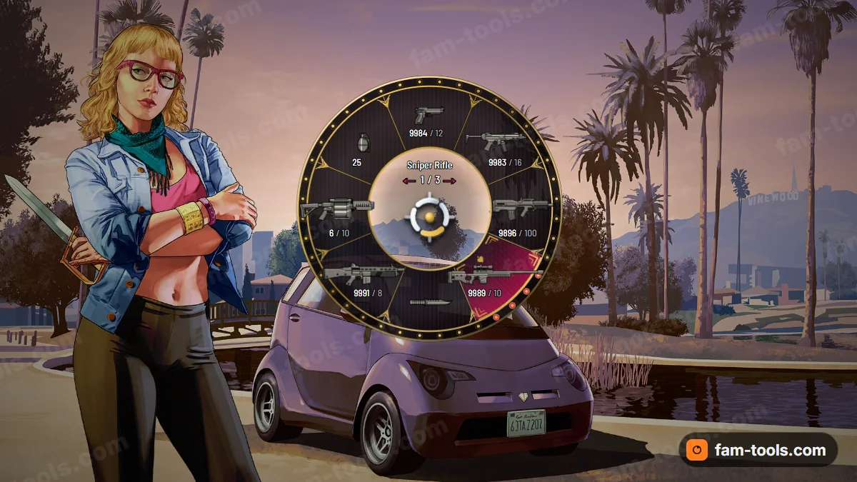 Mob Boss weapon wheel in the Vegas palette