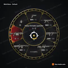 Mob Boss FiveM-compatible weapon wheel, pinstripe suit, art-deco gold, drum-mag rounds and velvet selection