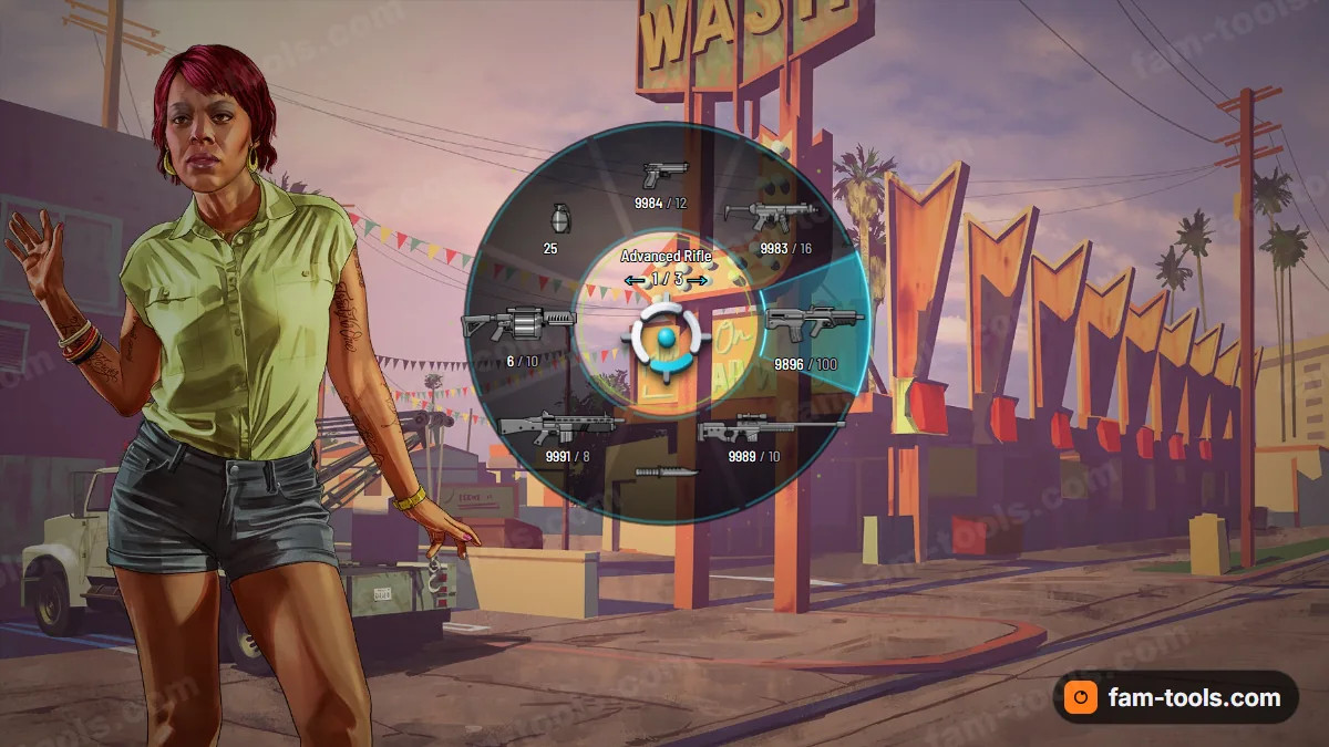 Neon Arc weapon wheel in the Cyber palette