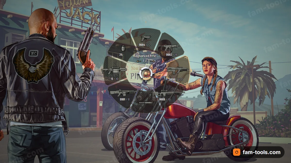 Ops HUD weapon wheel in the Desert palette