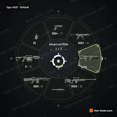 Ops HUD FiveM-compatible weapon wheel, stencil hatch, compass ring, range-finder brackets