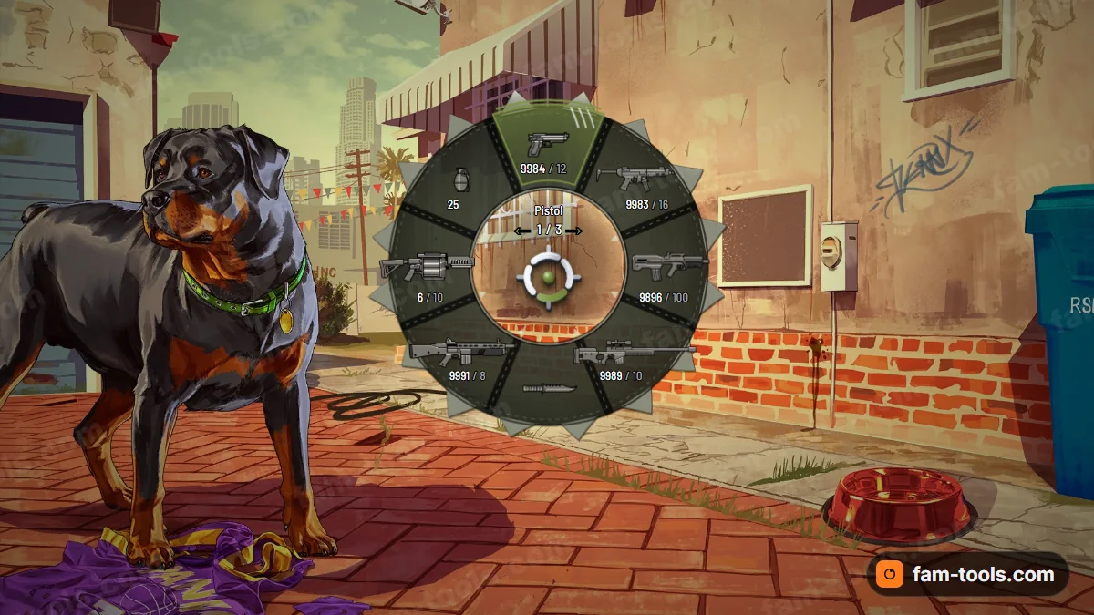 Predator weapon wheel in the Swamp palette