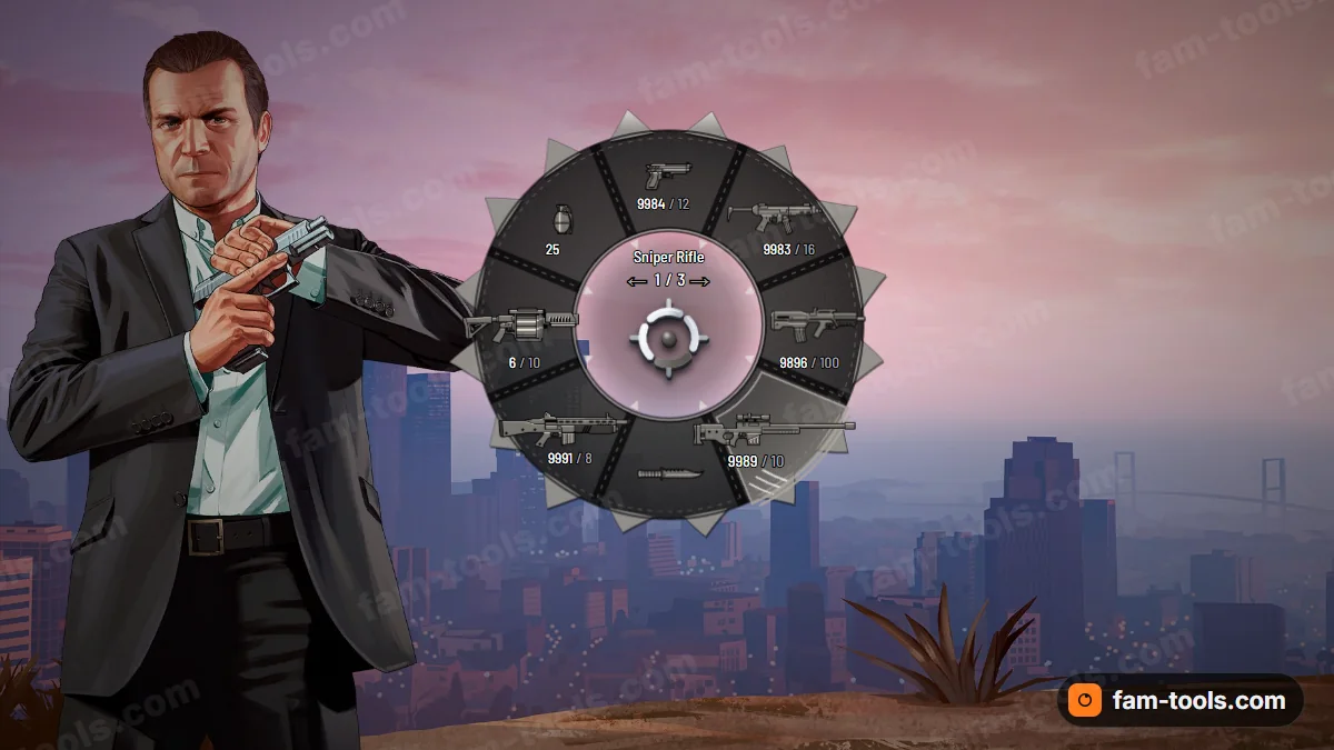 Predator weapon wheel in the Ash hunter palette
