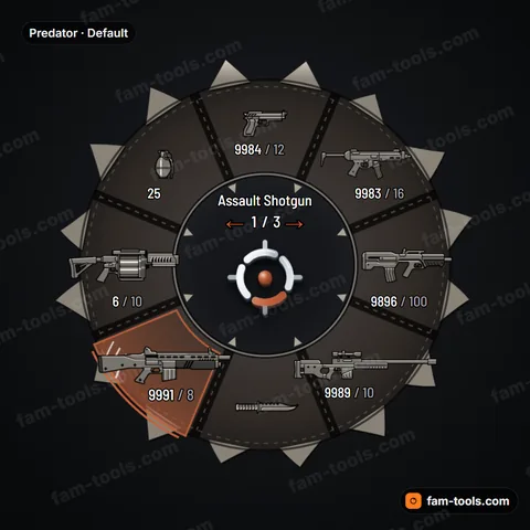 Predator weapon wheel for FiveM, hide panels with stitched seams, bone fangs and claw-slash selection