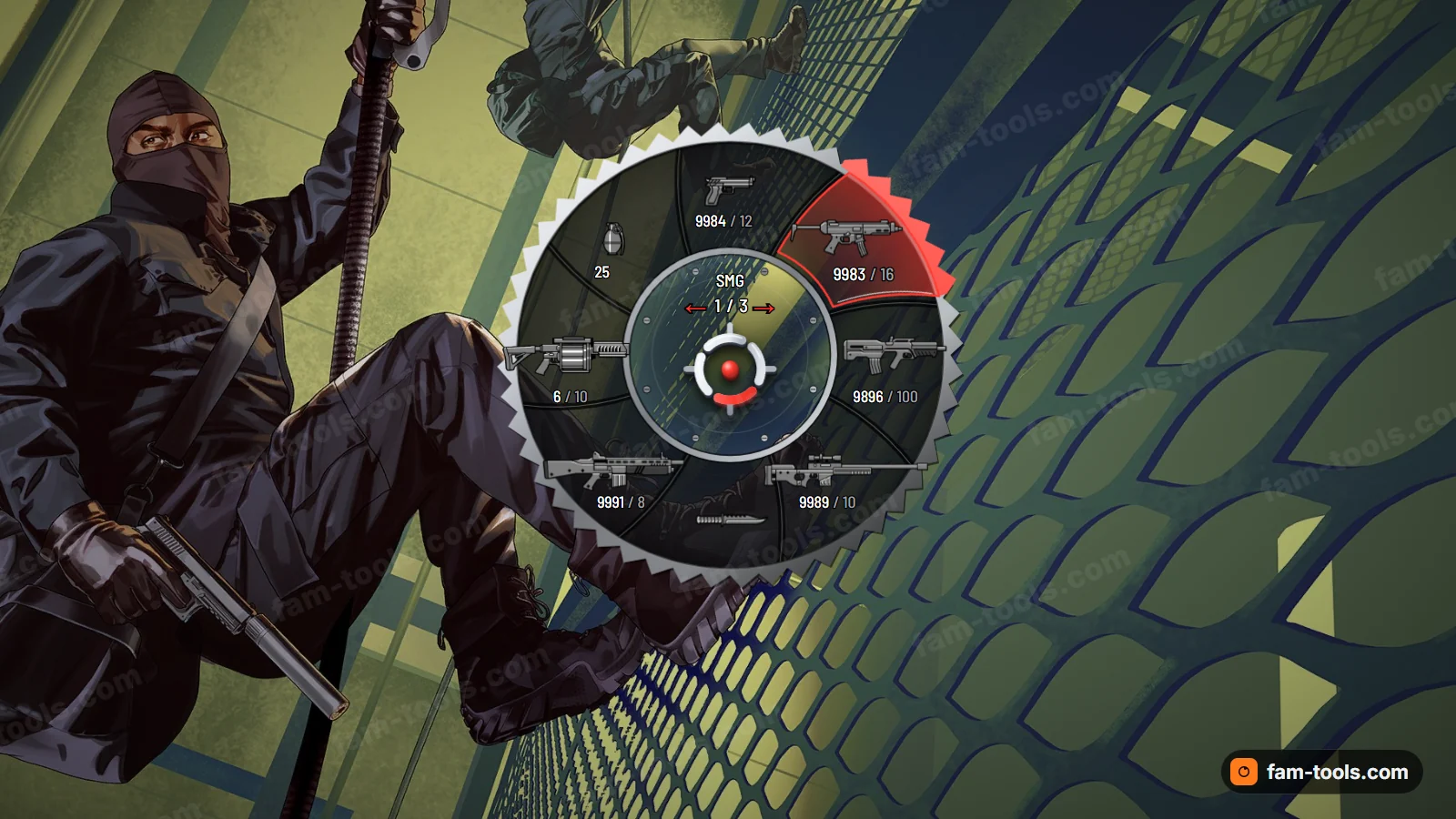 Razor weapon wheel, open on a dark HUD