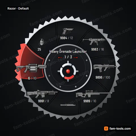 Razor weapon wheel for FiveM, spinning saw blade rim, swept steel blades, bolted arbor hub