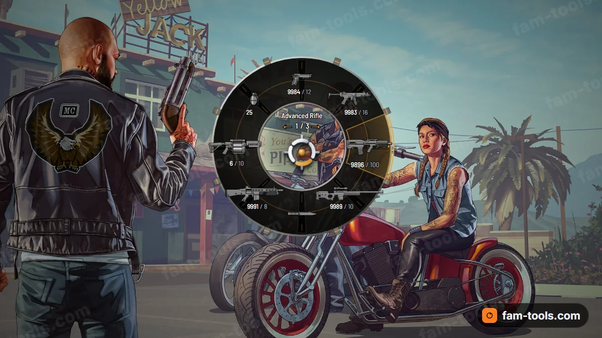 Reactor weapon wheel in the Amber core palette