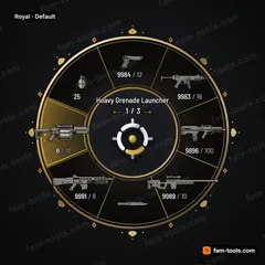 Royal FiveM-compatible weapon wheel, velvet disc, gilded rims and filigree ornaments