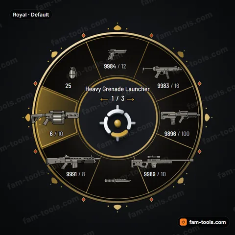 Royal weapon wheel for FiveM, velvet disc, gilded rims and filigree ornaments