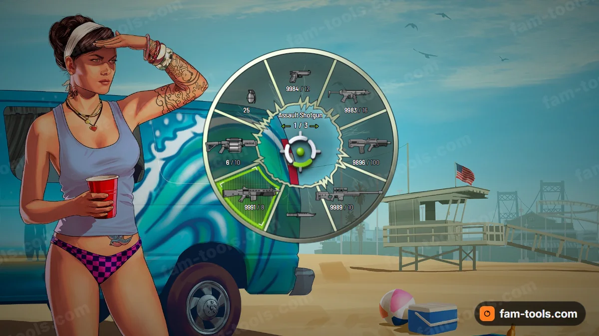 Shattered weapon wheel in the Toxic palette