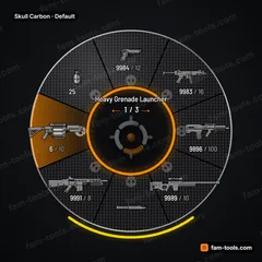 Skull Carbon FiveM-compatible weapon wheel, twill carbon weave, skull emblems, glowing core