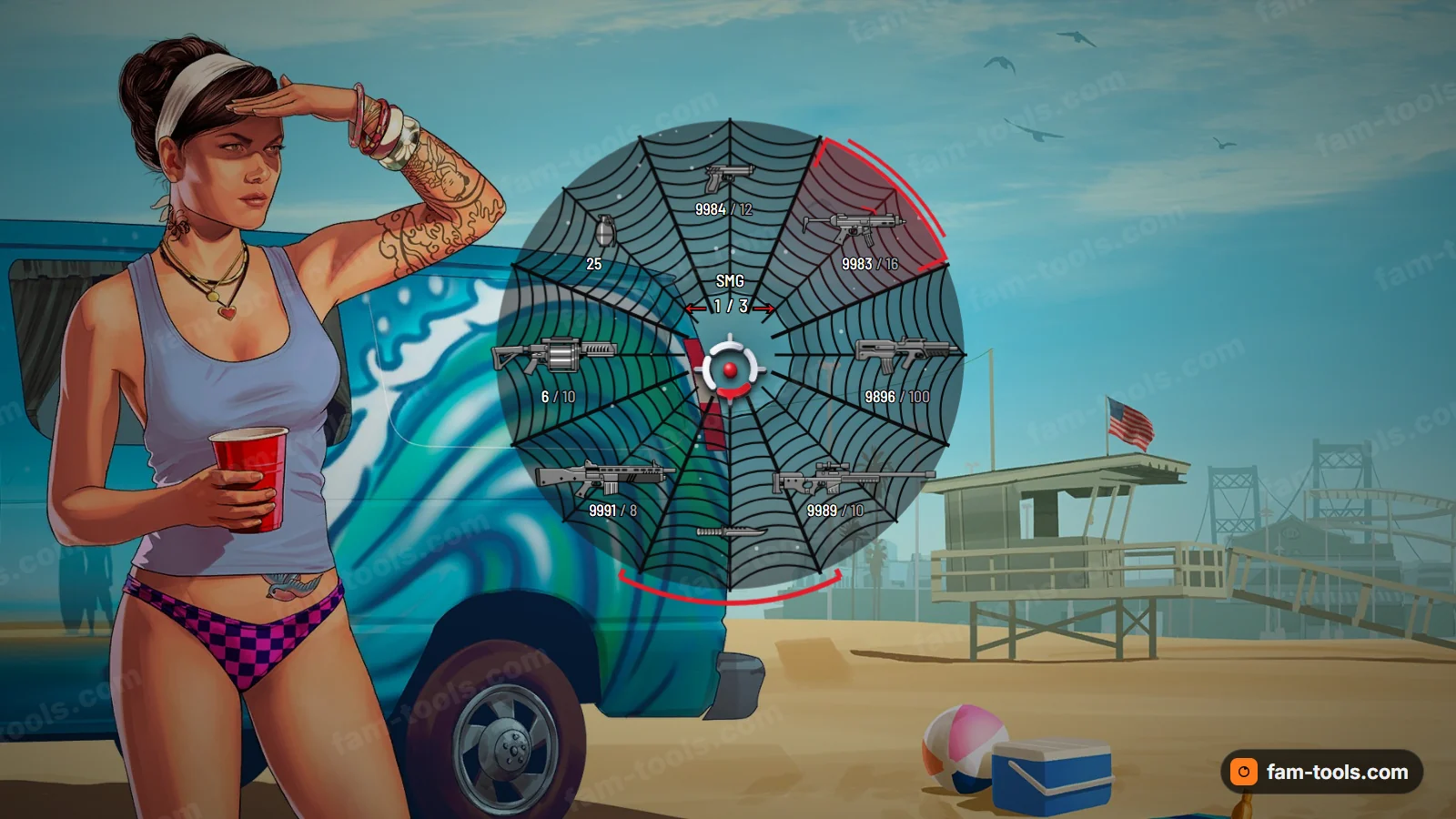 Spider Web weapon wheel, open on a dark HUD