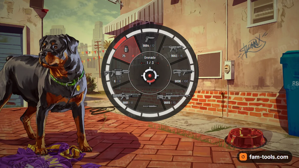 Stencil weapon wheel in the Crew red palette