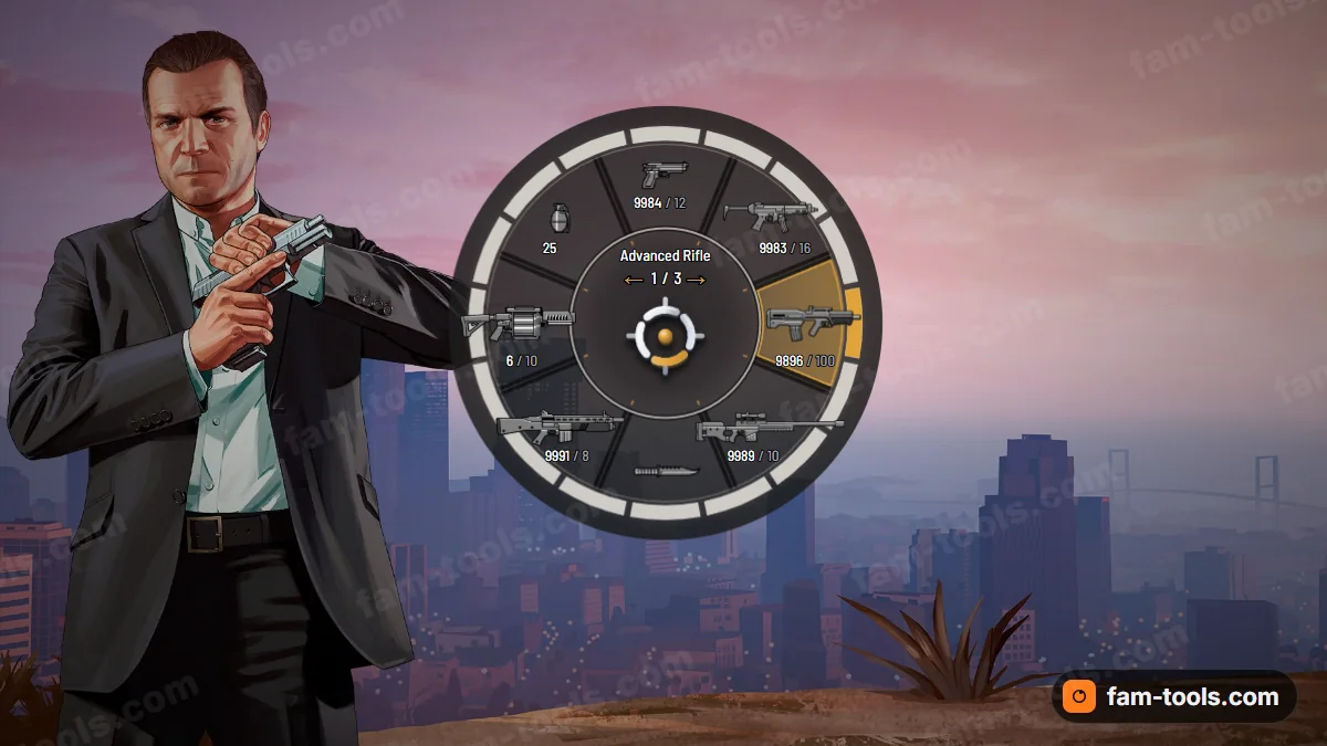 Stencil weapon wheel in the Industrial palette