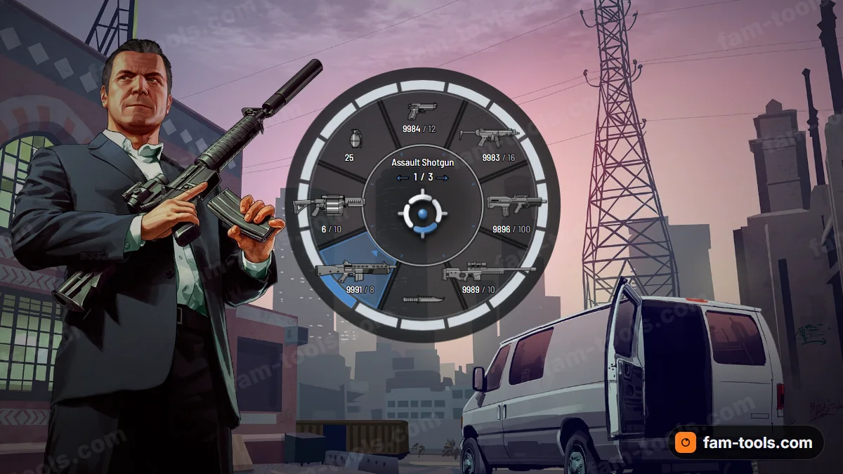 Stencil weapon wheel in the Cold blue palette