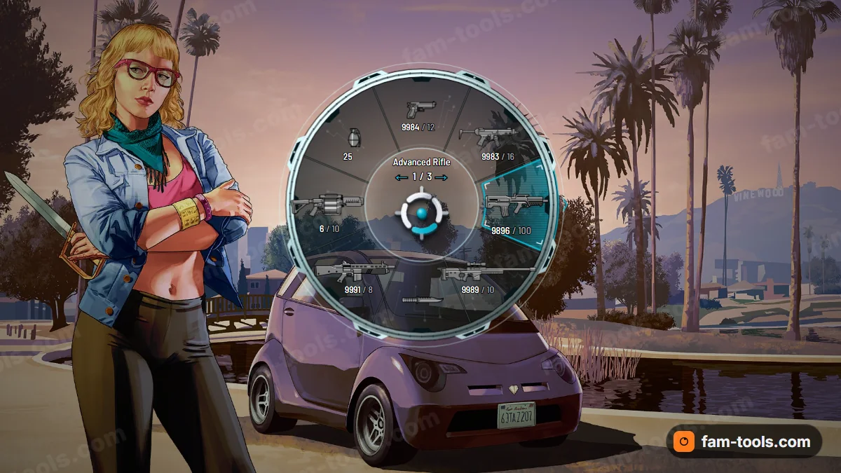 Tech Frame weapon wheel in the Cyan palette