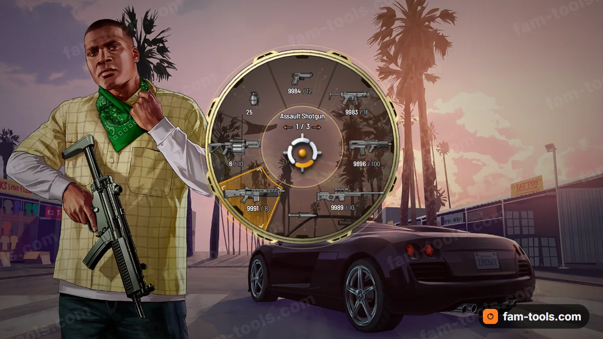 Tech Frame weapon wheel in the Amber palette