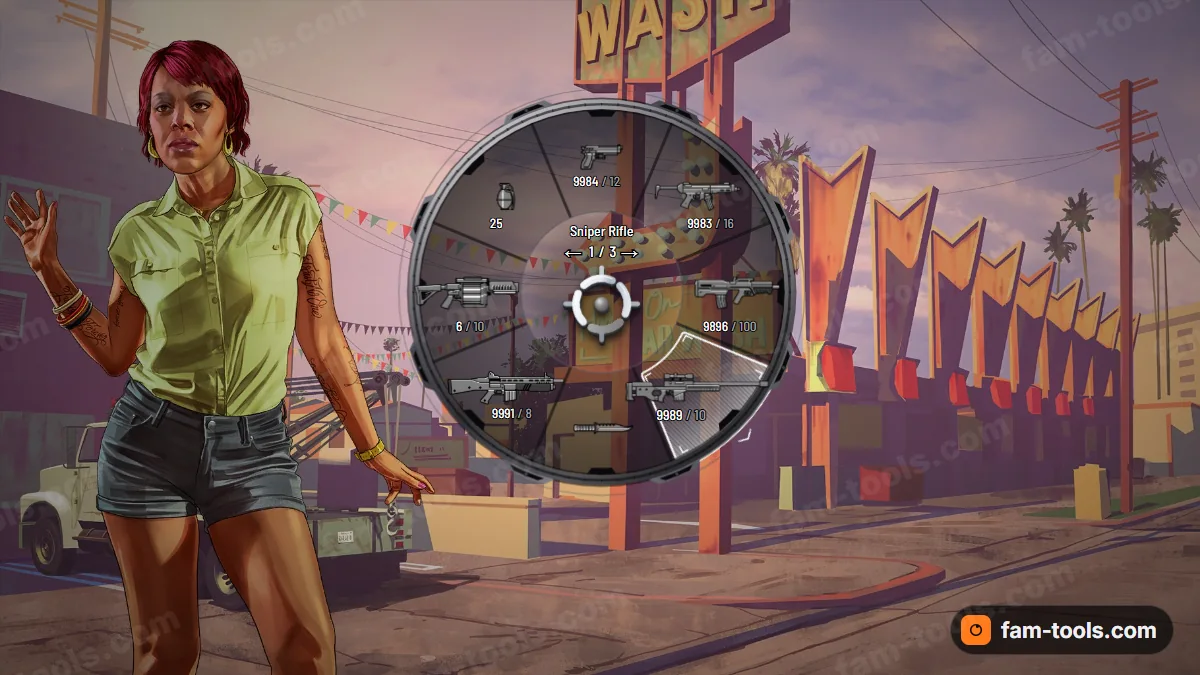 Tech Frame weapon wheel in the Stealth palette