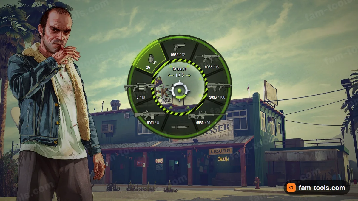 Toxic weapon wheel in the Biohazard palette