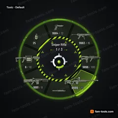 Toxic FiveM-compatible weapon wheel, containment tubes with fluid, hazard trefoils and caution striping