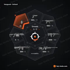 Vanguard FiveM-compatible weapon wheel, arrowhead chevron segments, double-line armor and tip marker