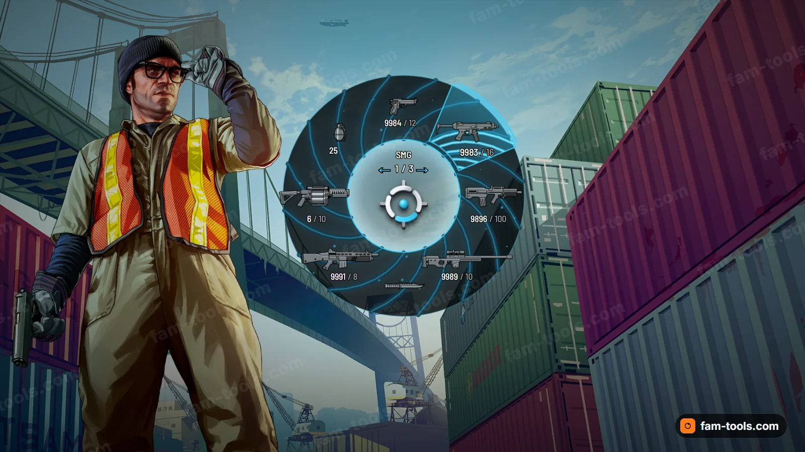 Vortex weapon wheel, open on a dark HUD