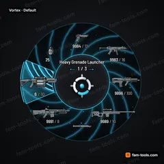 Vortex FiveM-compatible weapon wheel, spiral energy arms with motion streaks and a bright containment core